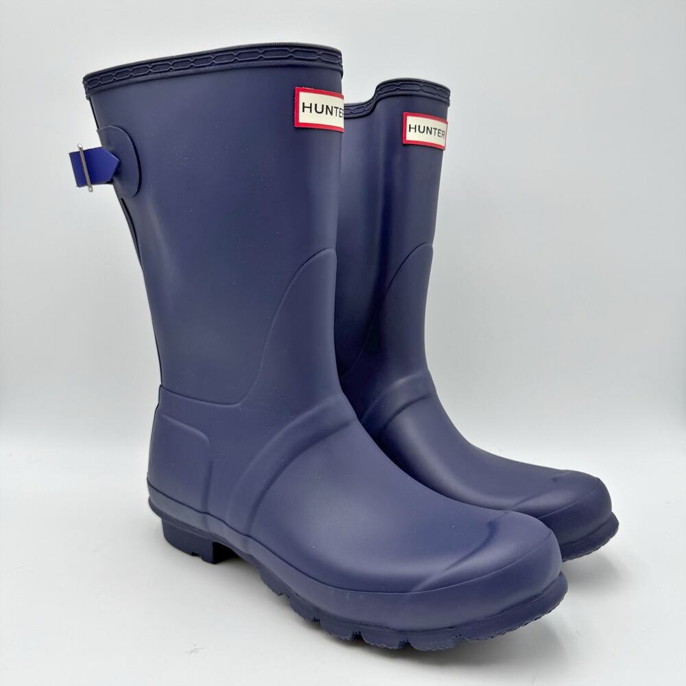 Hunter Womens Original Short Rain Mid Boots US 8 EU 39 Navy Blue Waterproof NWOB